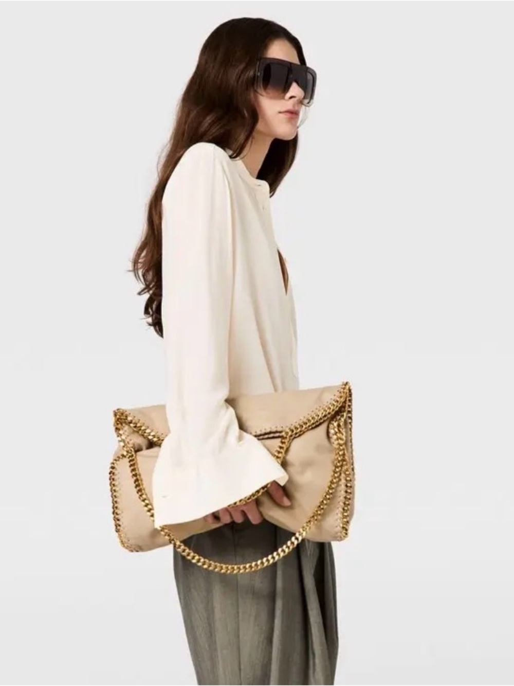 Stella McCartney Falabella Fold-Over Tote Cream Vegan with Gold - Picture 3 of 16
